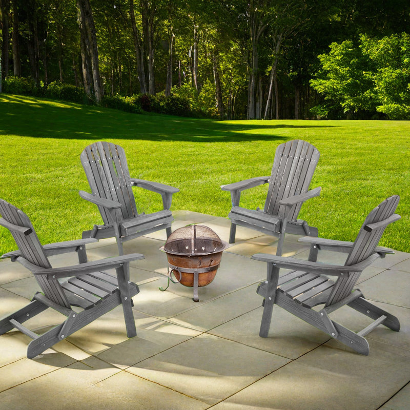 Gray Hemlock Wood Folding Adirondack Chair Set