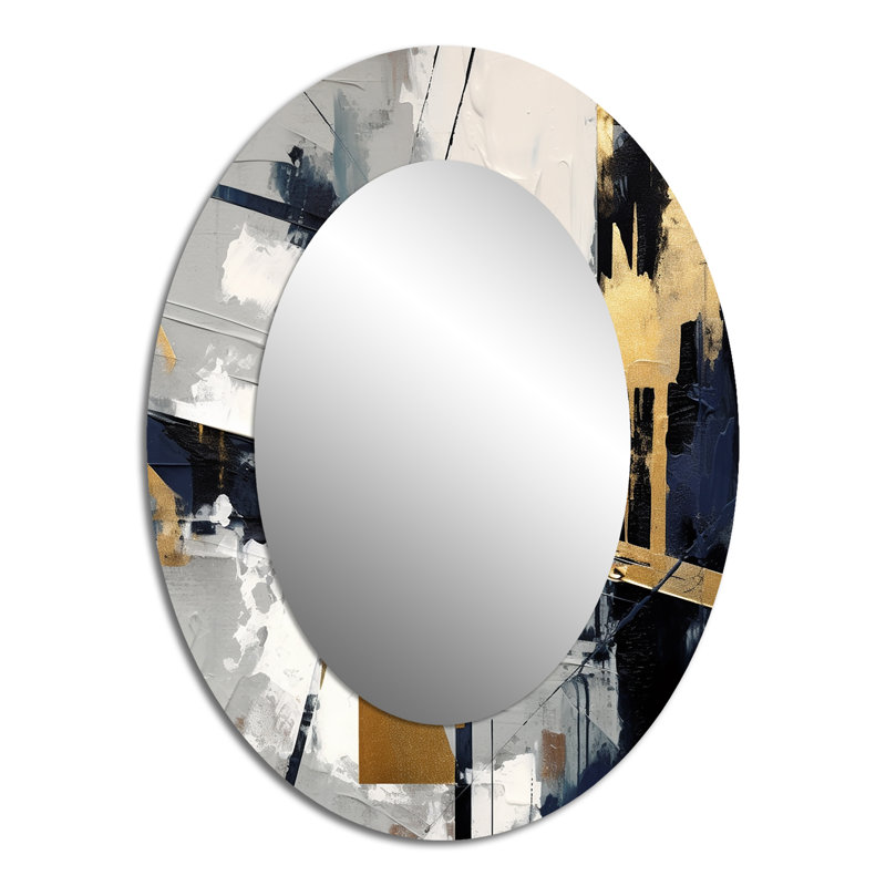 Grey And Gold Impressions Transcendent II - Large Oval Wall Mirror On Metal, 40" x 30"
