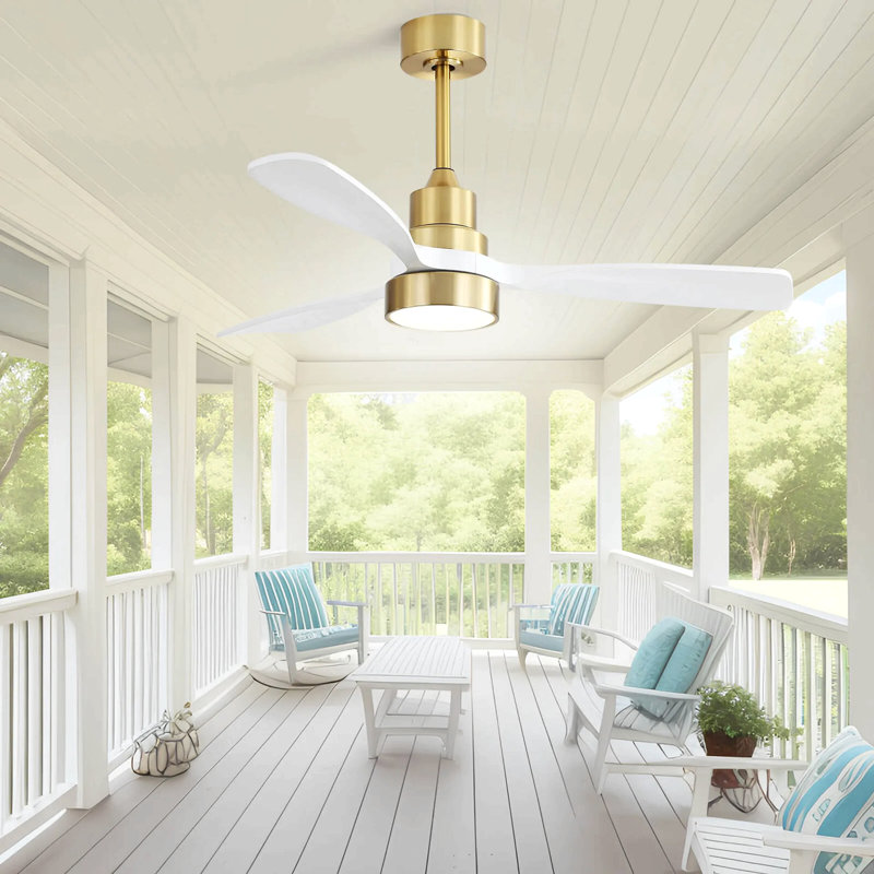 48 Inch Modern Ceiling Fan With Lights 3 Wood Fan Blade Noiseless Reversible Motor Smart Remote Control, Gold, White