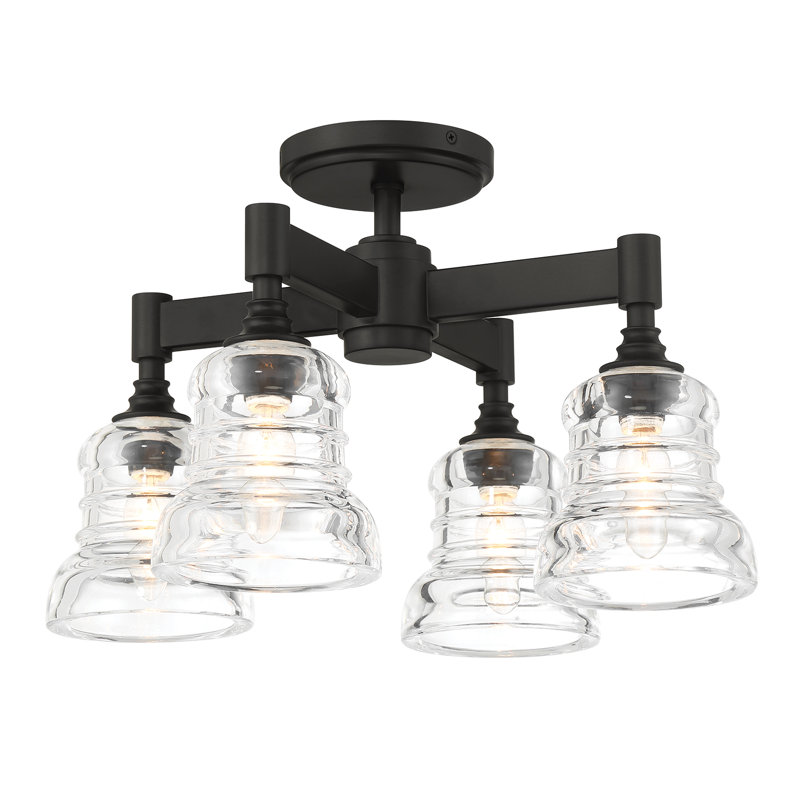 Kiaan 4 Light Aged Brass Semi Flush Mount, Black