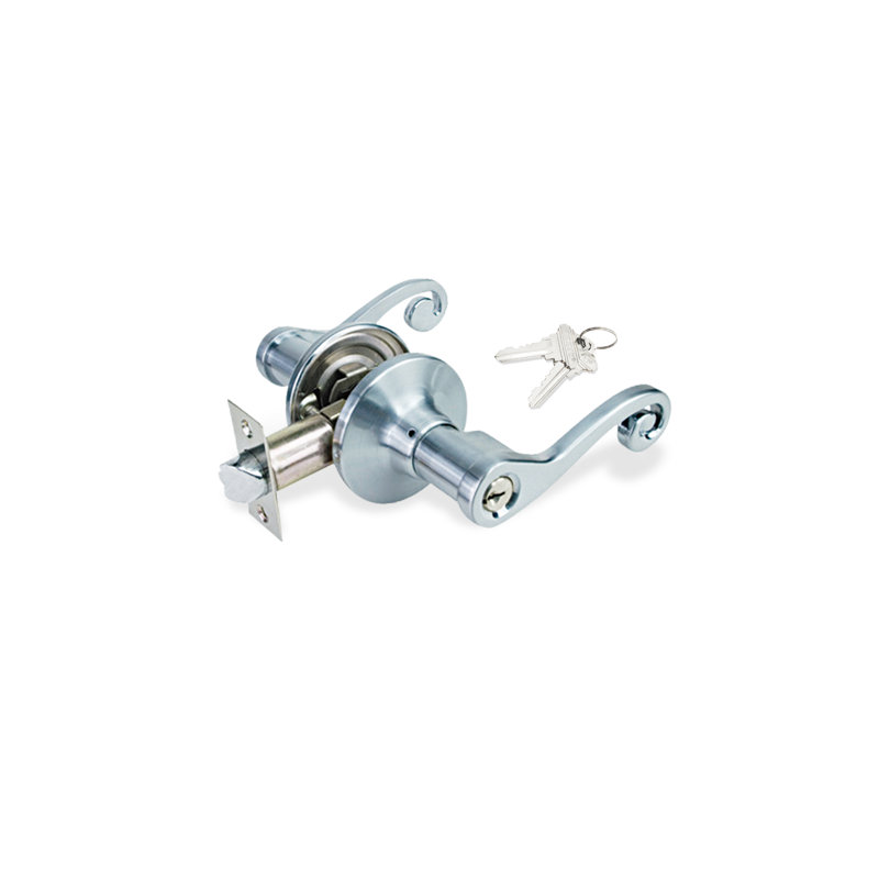 Keyed Entry Door Lever, Decorative, Satin Nickel