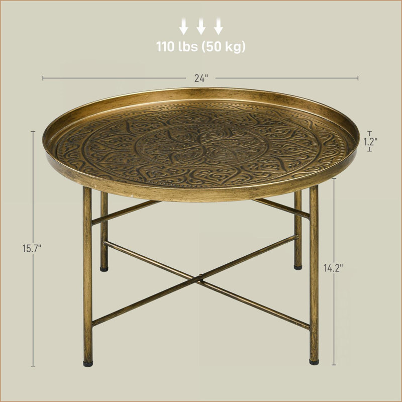 Tables basses | Table basse ronde moderne en métal mesa de centro 24 po, finition dorée, pour le salon et la chambre à coucher | Rond