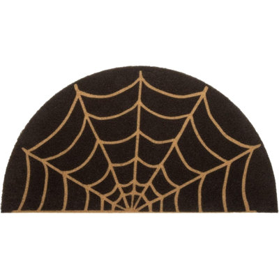 Spider Web Dark Coir Doormat - Half Circle Non-Slip Welcome Door Mat Halloween Decor Mat 17X29 Inch Indoor Mat