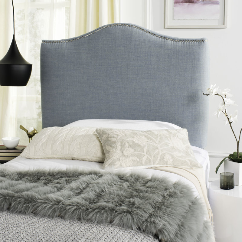 Laken Upholstered Headboard, Twin, Sky Blue Polyester Blend, Silver