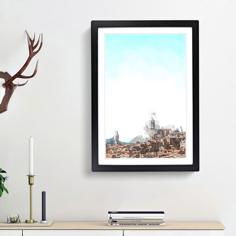 Girona in Spain - Picture Frame Graphic Art Print, Black Framed, 48cm H x 36cm W x 2cm D