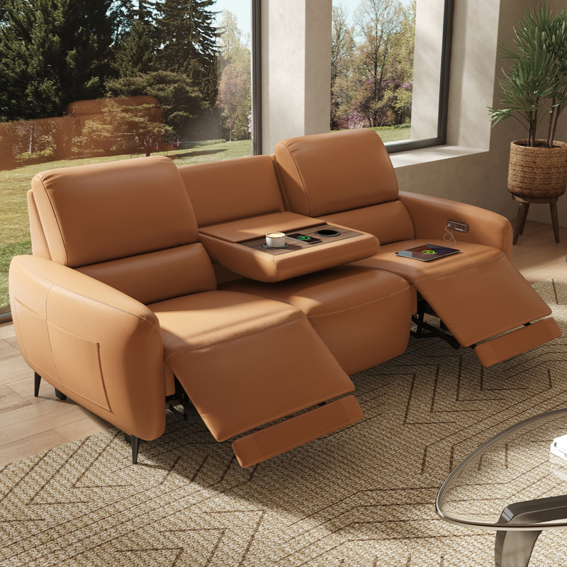 85" Power Zero Wall Reclining Sofa, 3 Seater Recliner Couch with USB & Type-C Ports and Drop Down Table Tray