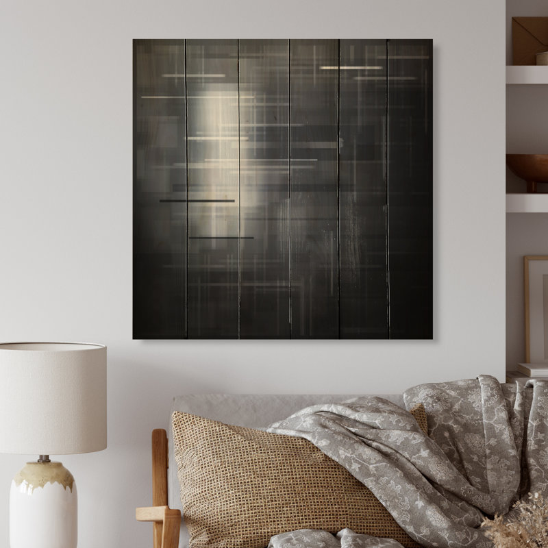 Composition abstraite blanche et grise - impression d'art mural en bois moderne, H 36 po x l 36 po x P 1 po