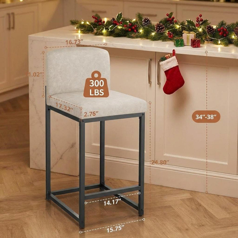 Counter Stool with Metal Frame, Beige