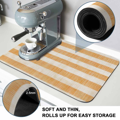 Tapis égouttoir à vaisselle à rayures classiques vintage, tapis absorbant en terre de diatomées, couleur rétro orange et beige, tapis à café, égouttoir pour évier, comptoir, 40 x 60 cm