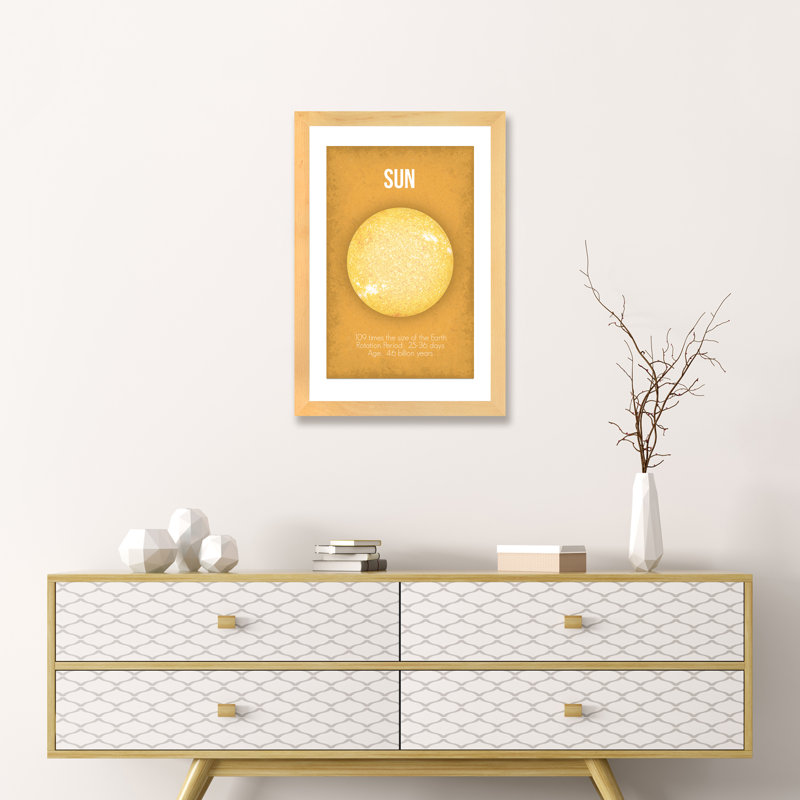Décoration murale soleil pour enfants, H 32 po x l 24 po x P 1 po, Papier encadré naturel