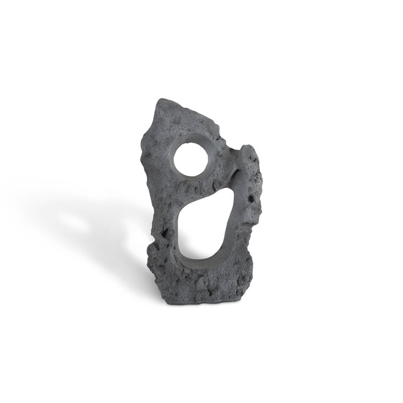 Formations Colossal Cast Stone Sculpture, Two Holes, Charcoal Stone