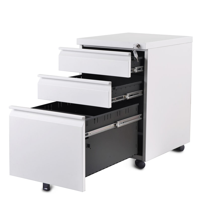 60cm Wide 3 -Drawer Mobile Steel File Cabinet, White