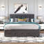 Lit plateforme tapissier avec 2 tiroirs et 1 lit simple TG, tissu en lin