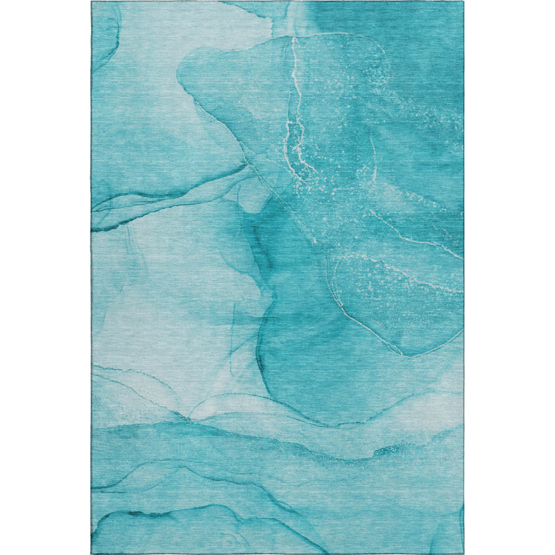 Premium Machine Washable Cerrito AMF507 Teal Rug, Rectangle 2'6" x 3'10"