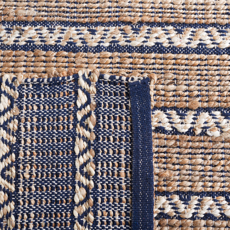 Ifenna Natural Fiber Flat Weave Jute/Cotton Geometric Rug in Navy/Natural, Rectangle 8' x 10'