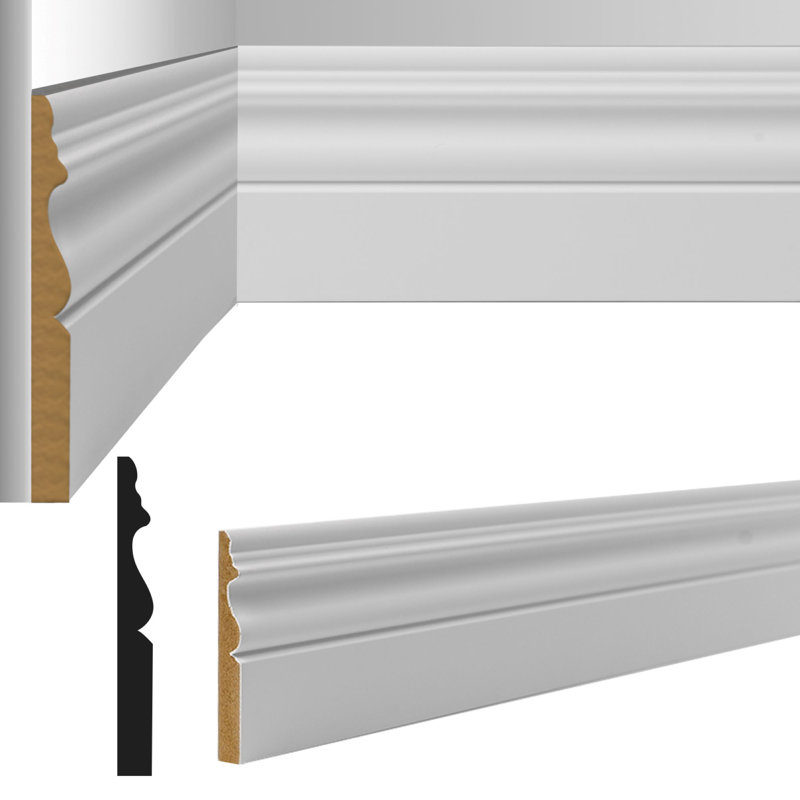 Plinthe de 96 po x 4,17 po avec moulure ArtDd, plinthe en MDF, ensemble de 4