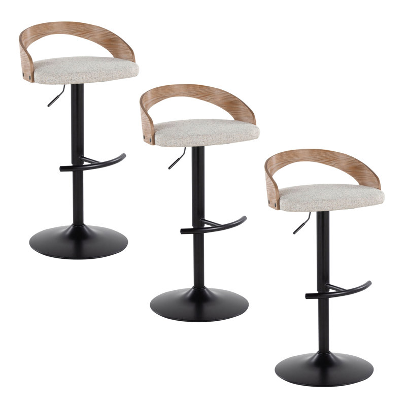 Tabouret de bar à hauteur ajustable Grotto Farmhouse, Blanc délavé / siège avoine / structure noire