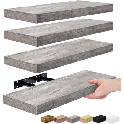 Sorbus Wall Mounted Floating Shelves for Wall Décor - Medium 16.25 Inch, 4 Pack, Gray