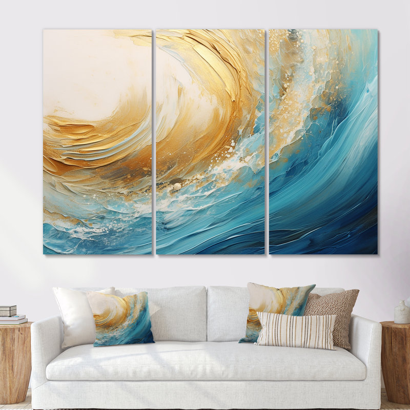 Golden Sapphire Surge V - Abstract Art, H 28 po x l 36 po x P 1 po, Toile tendue