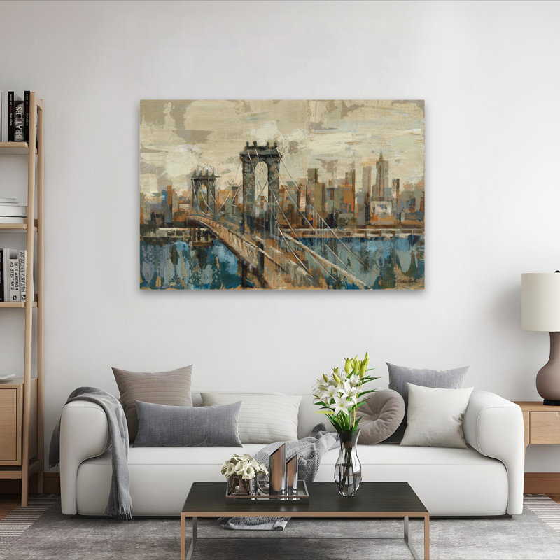 Vue de New York - Architecture abstraite bleu beige, H 60 po x l 40 po