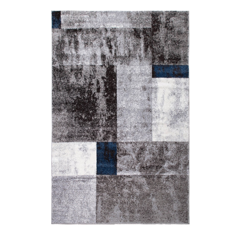 Geometric Shapes Area Rug, Blau/Grau, Rectangle 60 x 110cm