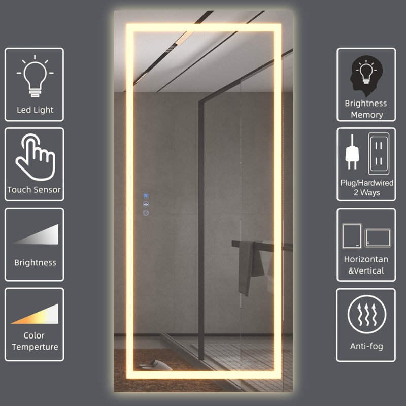 Oversized Frameless LED Bathroom Vanity Mirror with Anti-Fog Feature