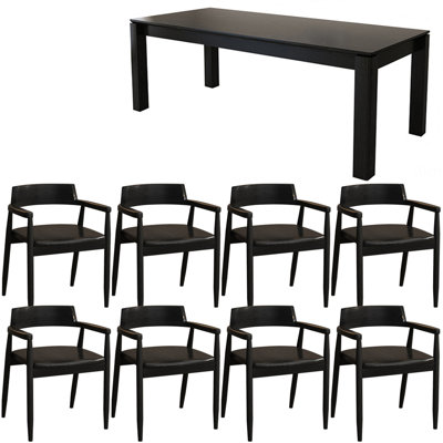 French vintage black solid wood dining table set