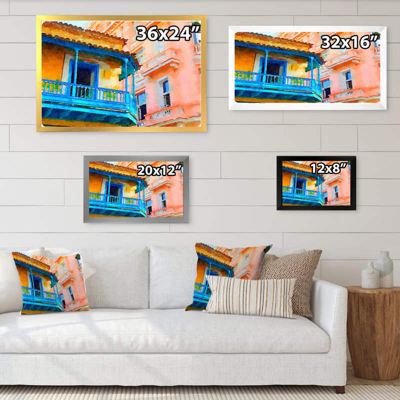 «Italian Pastel Architecture», reproduction sur toile flottante, Cadre noir, 8" H x 12" W x 1" D