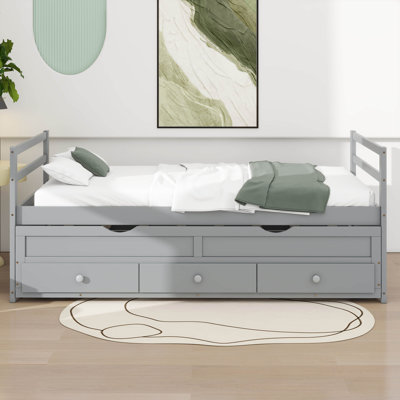 Betterton Twin Bed Frames With Trundle & 3 Storage Drawers, Modern Captain's Bed
