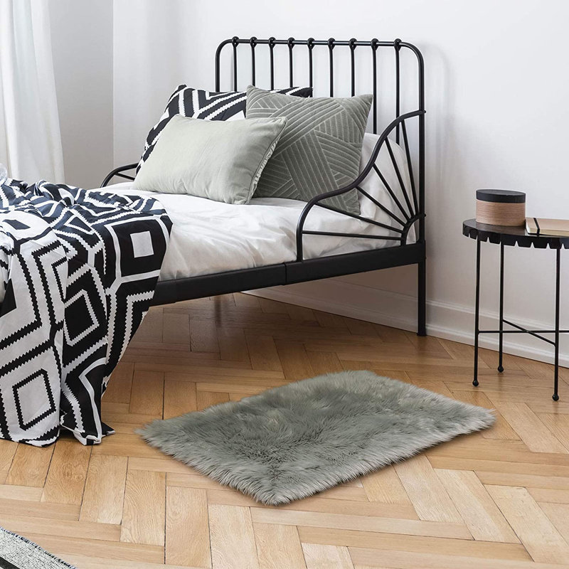 Ismene Solid Colour Shag Area Rug, Rectangle 60 x 120 cm, Gray 