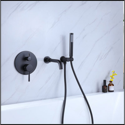 2-Handle Tub Spot Wall Mount Rain Mixer Shower Faucet Tub And Shower Faucet With Hand Shower In Black Valve Included