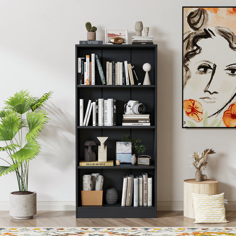 Jalacia Bookcase, (4 Shelves) 55" H x 24" W x 9" D, Black