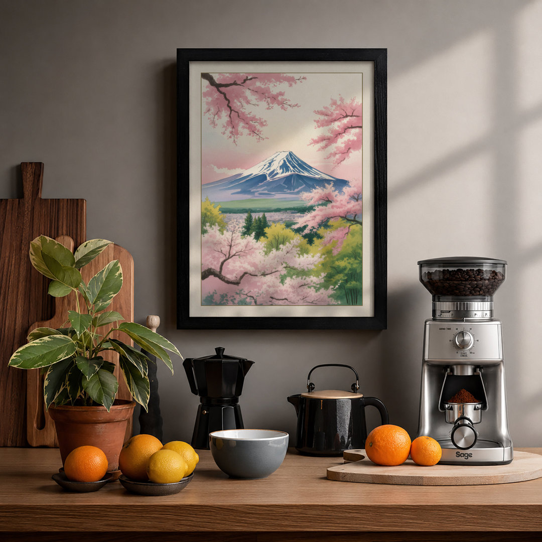 Moonlit Cherry Blossom Japandi - Framed Print