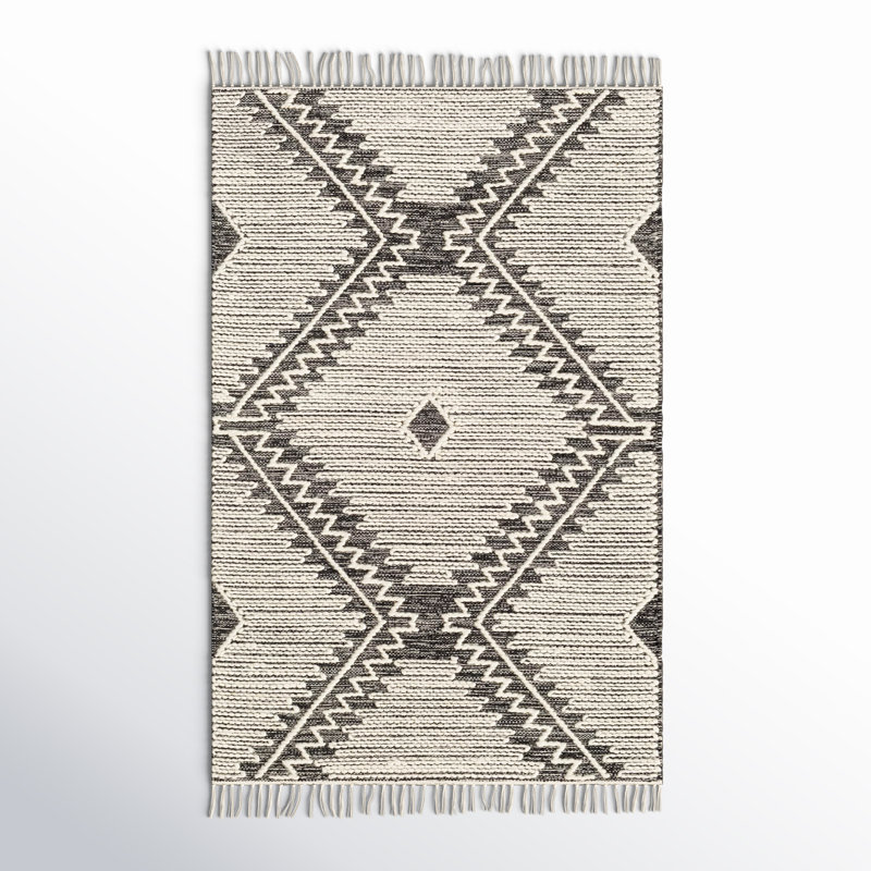 Tapis noir / crème en coton / laine tissé à la main Aristaeus Southwestern, Rectangle 6 pi x 9 pi