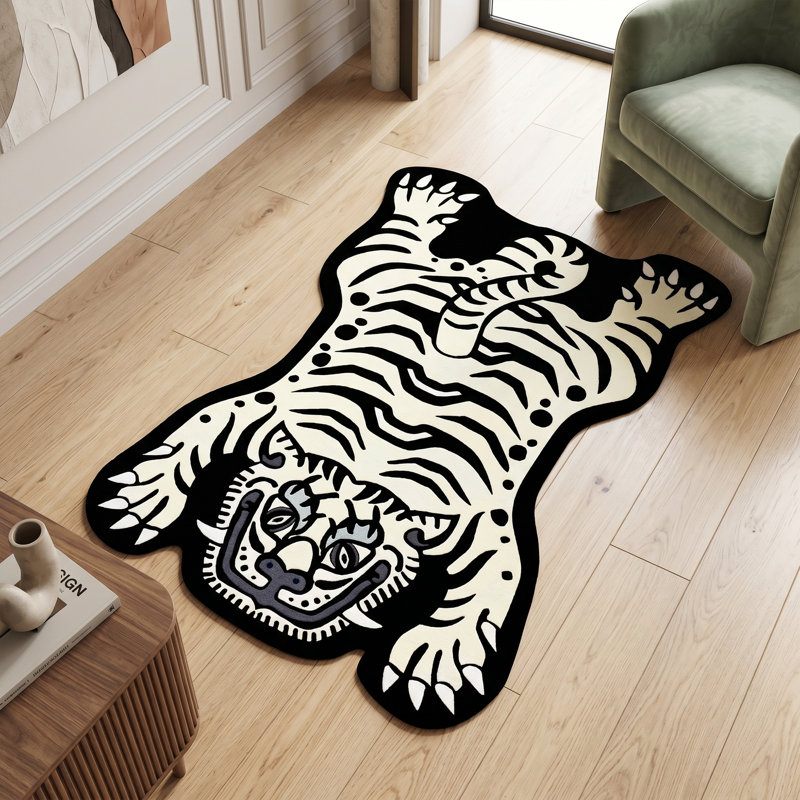 Tapis décoratif monochrome en forme de chasseur, Blanc