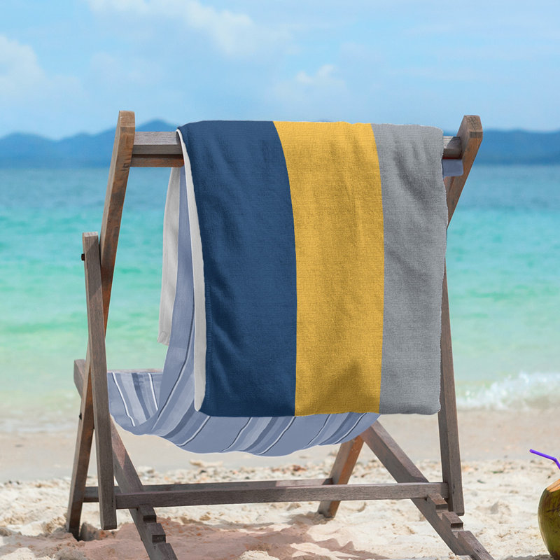 Vancouver Lightweight Beach Towel, Poly/Cotton, Navy Blue/Gold/Silver