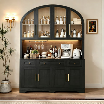 Armoire de rangement de 75,8 po de haut avec garde-manger arqué avec tiroirs et portes de grange