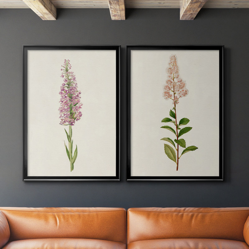 Mauve Garden Flowers I - ensemble de 2 reproductions d'art sur toile encadrées, H 42,5 po x l 61 po x P 1,25 po, Noir