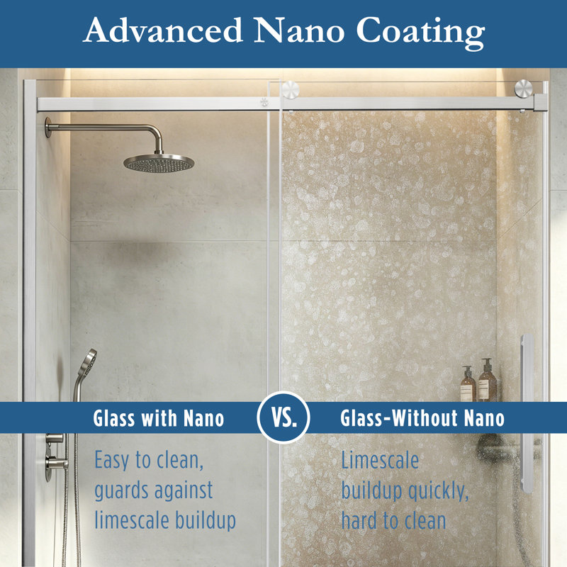 Ambrose 56-in to 60-in W x 76-in H Sliding Shower Door with Clear Tempered Glass and Brushed Nickel Hardware, Brushed Nickel