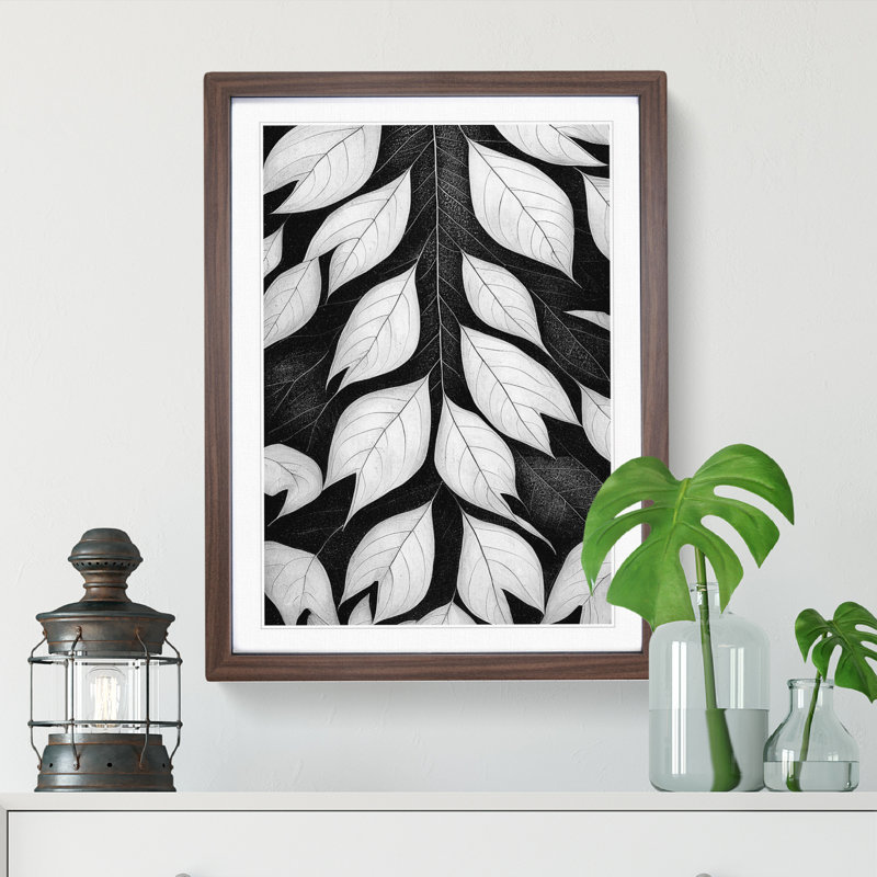 Monochrome Leaves - Framed Print, 46cm H x 34cm W x 2cm D, Walnut