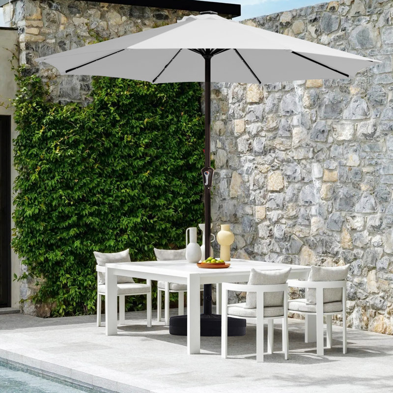Parasol de marché avec manivelle Beka, H 99,6 po x l 132 po x P 132 po, Blanc cassé / blanc