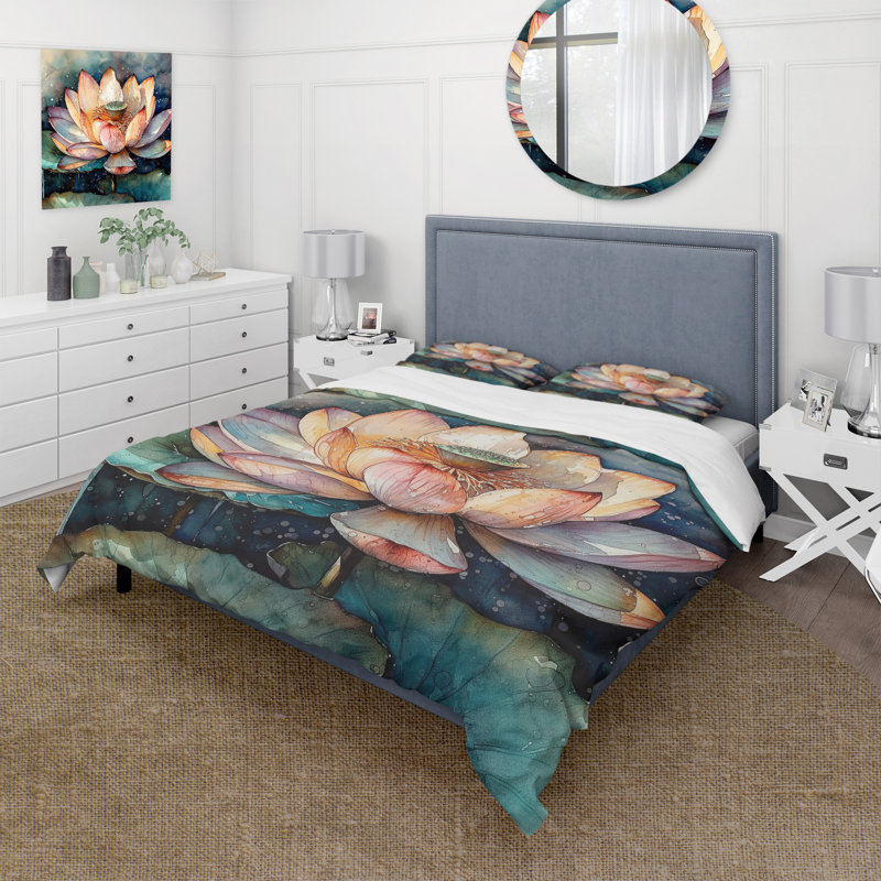 Ensemble de housse de couette en microfibre / polyester Orange Lotus Floral Dreams I Bedding