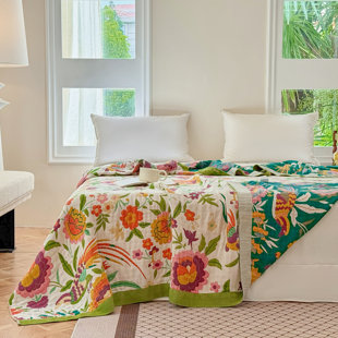 Couverture en coton - ourlet plié en jacquard teint en fil