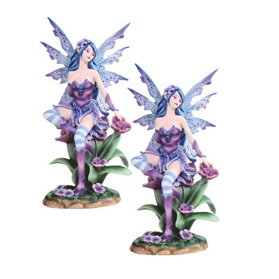 "2-PC Set" ICE ARMOR 10"H Purple Fairy Sitting on Flower Figurine Figurine Statue Ornament Home/Room Decor and Perfect Gift Ideas for House Warming, Holidays and Birthdays Great Collectible Addition