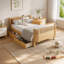 Lit plateforme simple en bois avec rails, base de lit en bois naturel à profil bas pour enfants garçons et filles