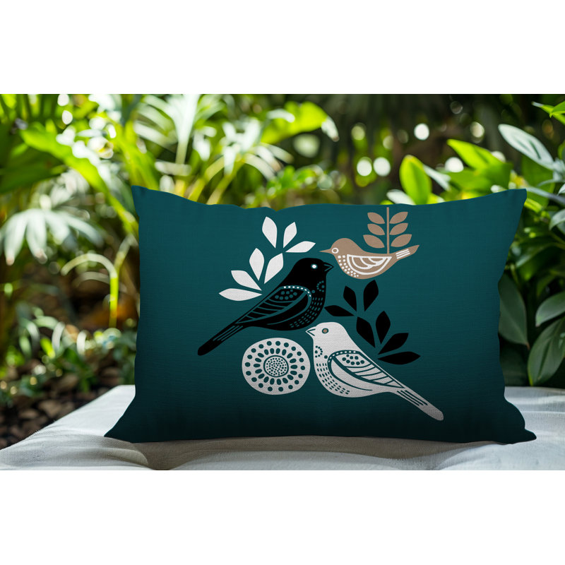 Emy Bird Reversible Indoor/Outdoor Rectangle Pillow, Rectangle 18"H x 25"W, Emerald
