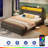 Bed Frame with RGB LED Lights, Upholstered Bed with Drawers and Charging Station-441618926-441618927