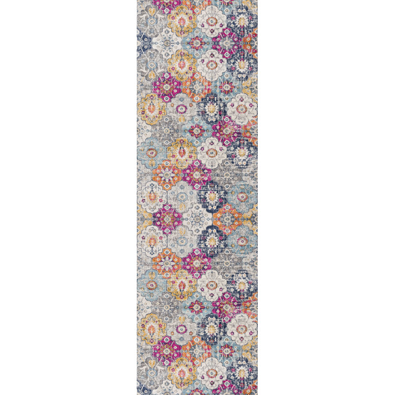 Tapis rose à motif abstrait Kymiere, Tapis de couloir 2 pi 3 po x 10 pi