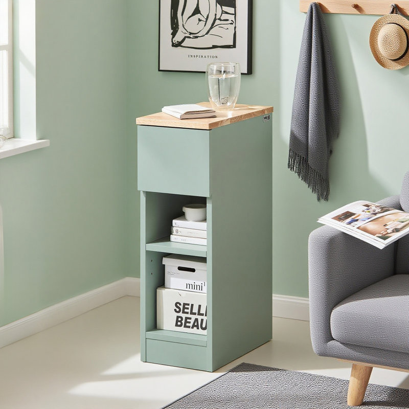 Jayshaun 20cm 1 Drawer Bedside Table, Green/Natural