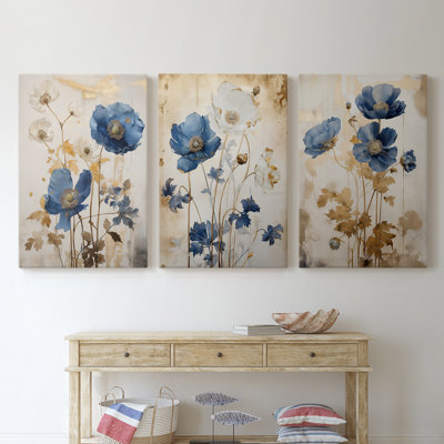 Floral Study Series XXII - Ensemble de 3 toiles tendues avec châssis - Prêt à être accroché